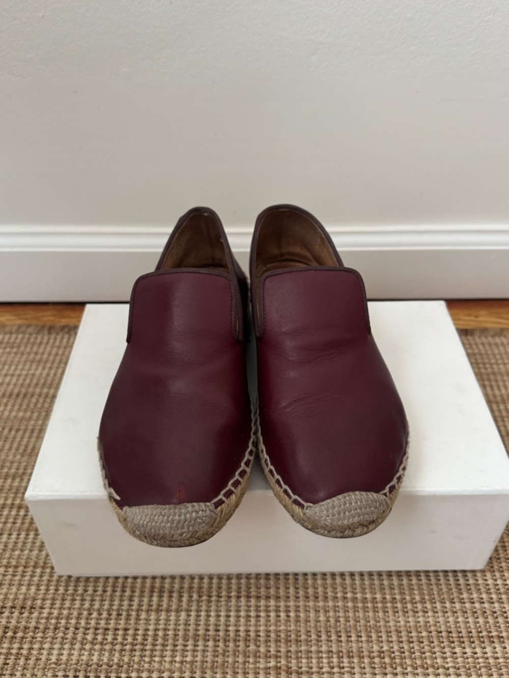 Celine Burgundy Leather Espadrilles Slippers